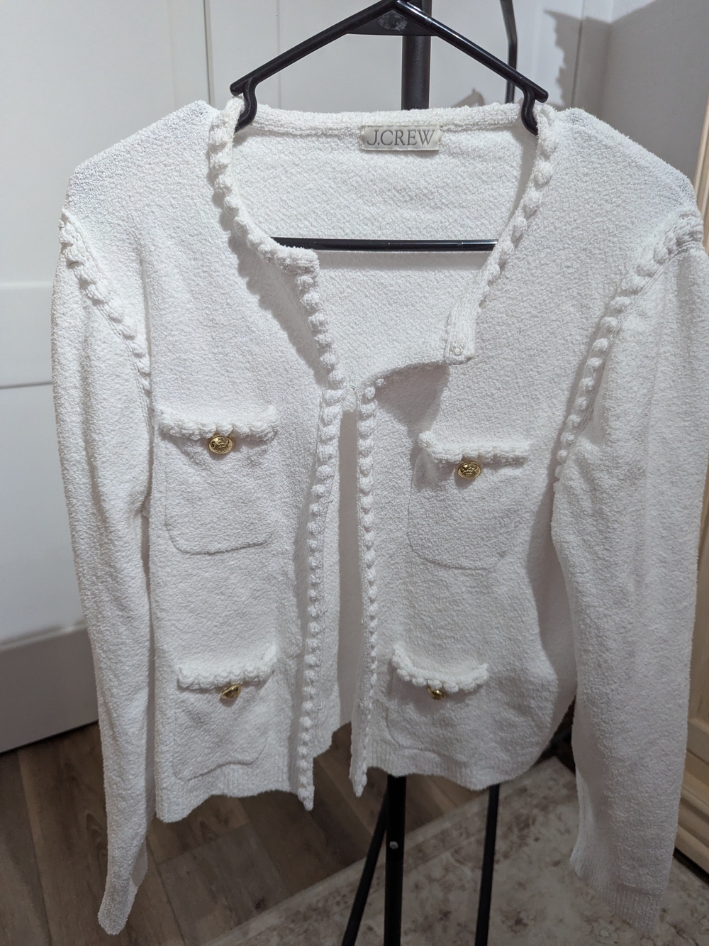J.Crew Women's Cream Bouclé Pocket Cardigan Sweater